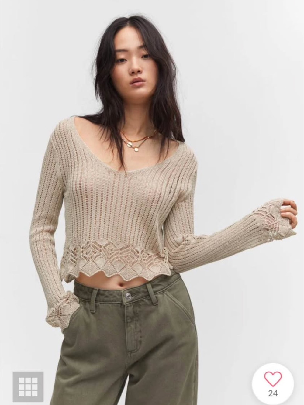 Mango Open Work V neck Sweater